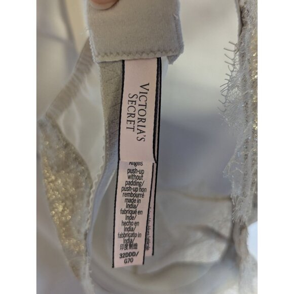 Victorias Secret Dream Angels Unpadded Push-Up Bra 32DDD Silver Lace Underwire - Picture 3 of 4